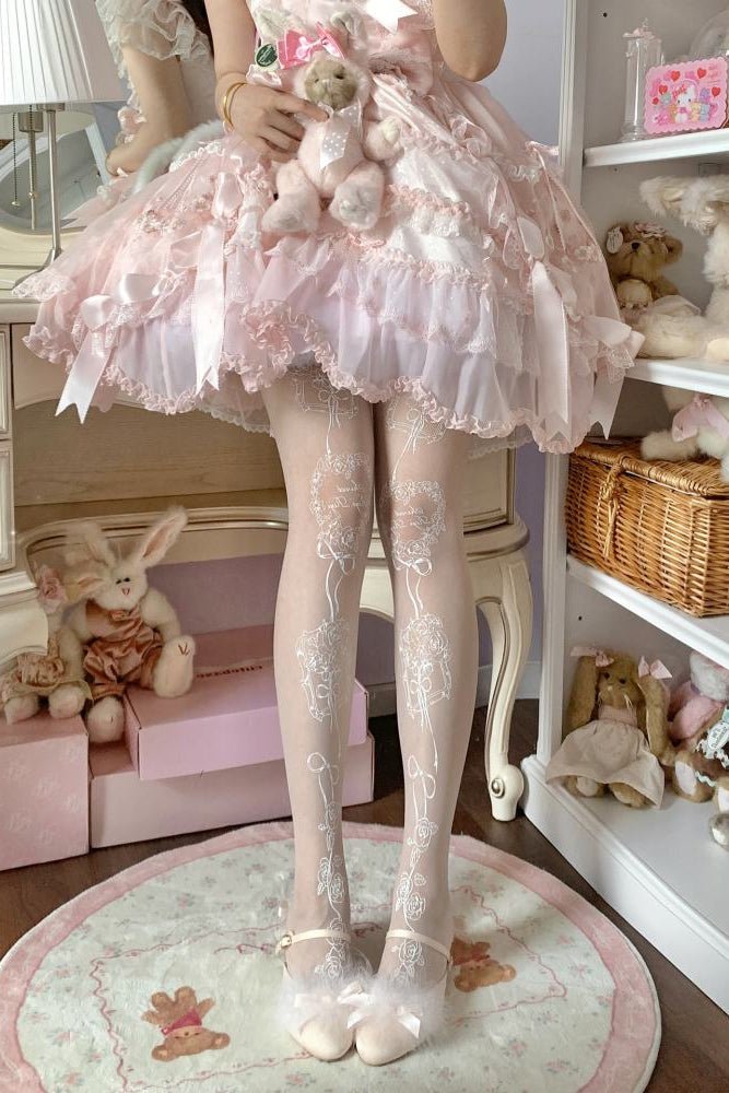 Lolita Rose Print Vintage Lace Elegant Tights - LolitaEra