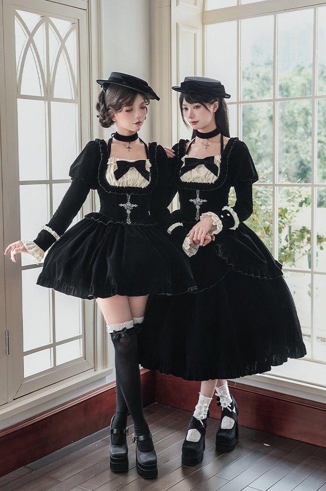 Lolita Square Neck Boned Waist Velvet OP Dress LE1190 - LolitaEraFour - piece short OP setSLolita Square Neck Boned Waist Velvet OP Dress LE1190