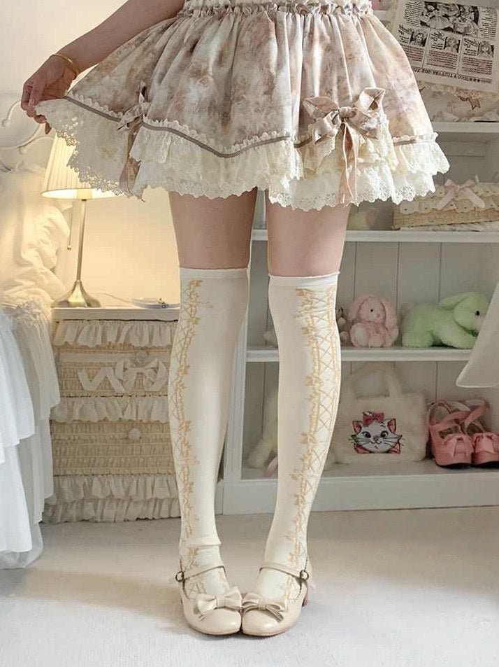 Lolita Sweet Bow Print Mid - Calf Warm Socks - LolitaEraBlackOne sizeLolita Sweet Bow Print Mid - Calf Warm Socks