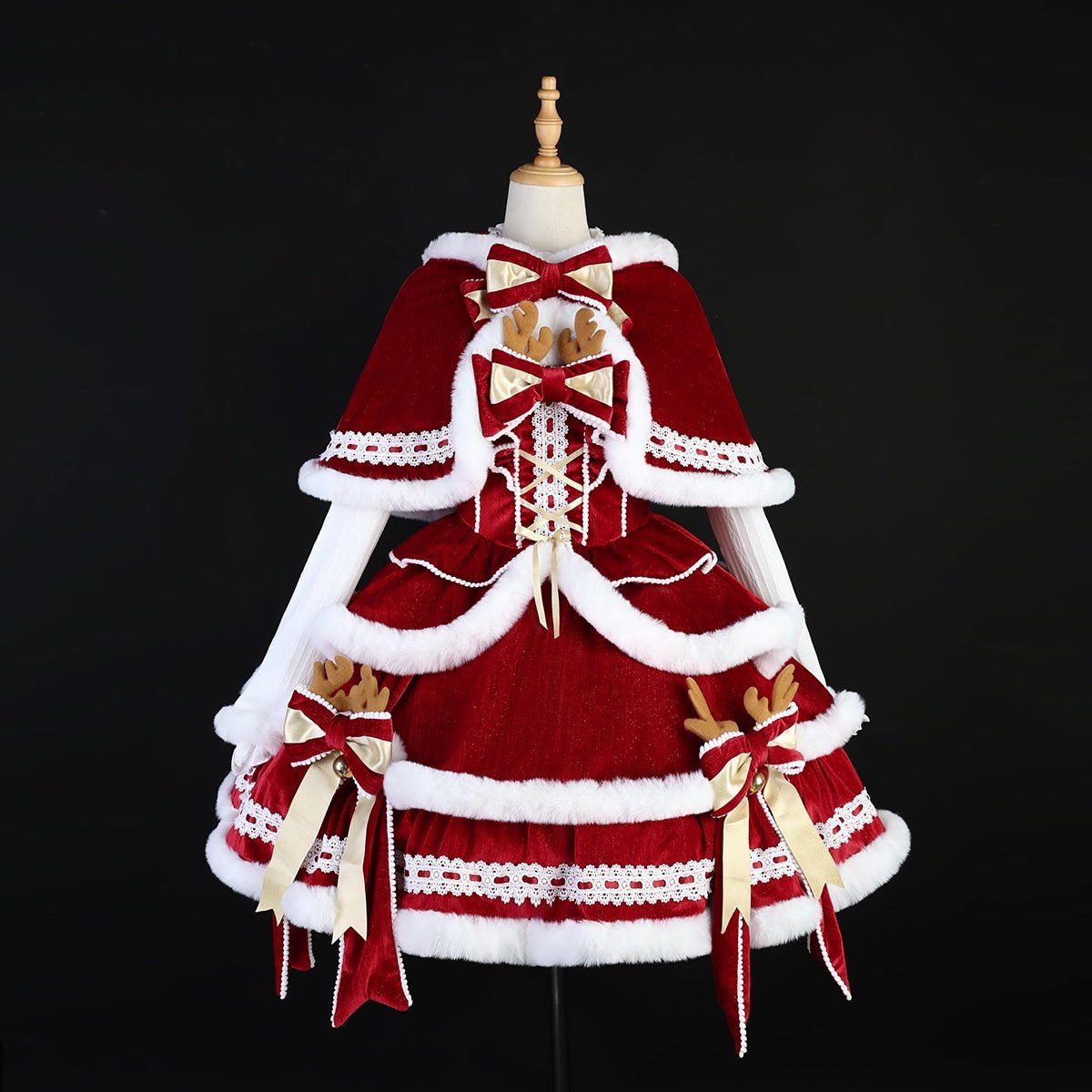 Lolita Sweet Christmas Fuzzy Bow Holiday OP Set - LolitaEraSetSLolita Sweet Christmas Fuzzy Bow Holiday OP Set