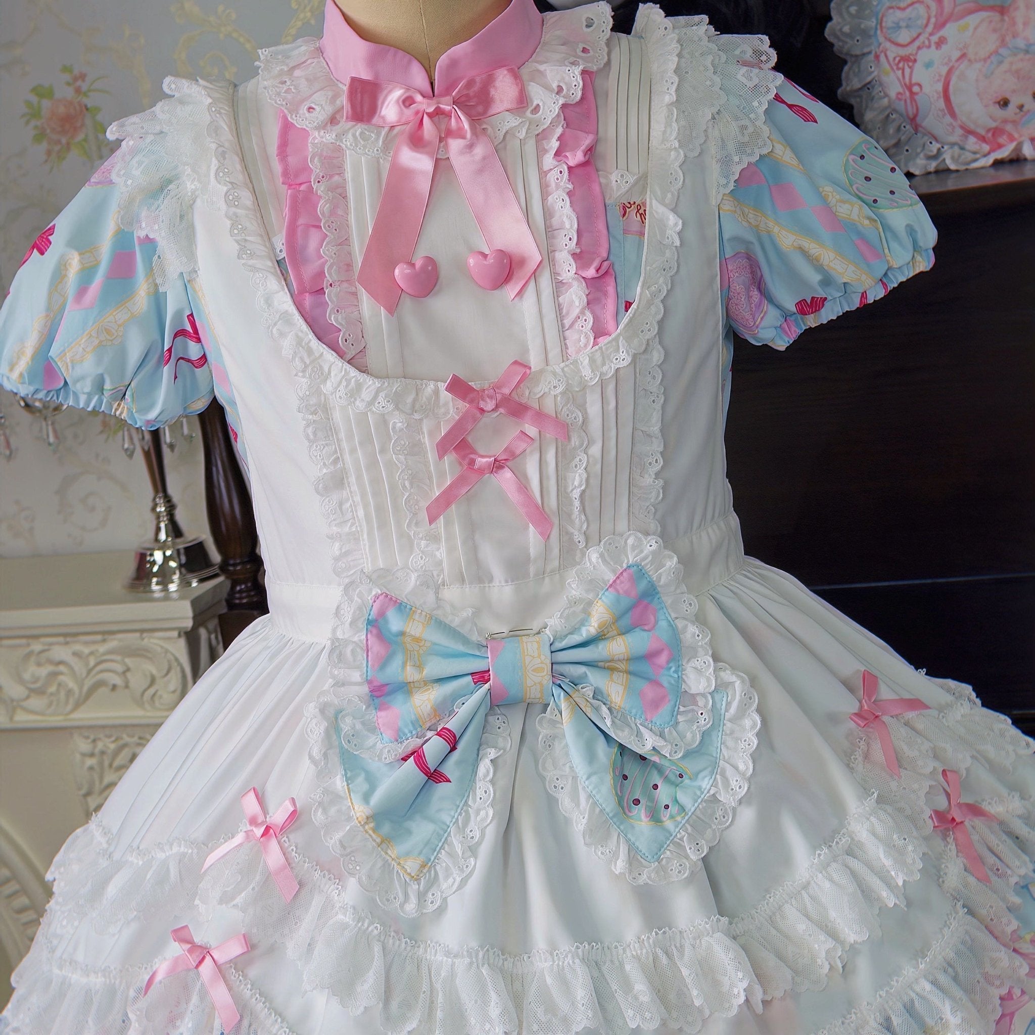 Lolita Sweet Macaron OP Blue Dress LE1170 LE1174 - LolitaEraBlue OPXSLolita Sweet Macaron OP Blue Dress LE1170 LE1174