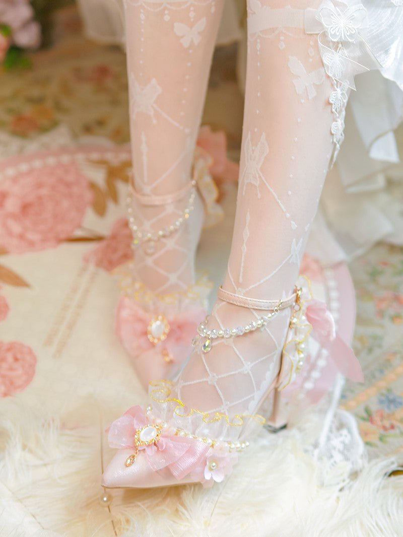 Lolita Sweet Pink Bow Pointed Toe Pumps - LolitaEraPink 5cm34Lolita Sweet Pink Bow Pointed Toe Pumps