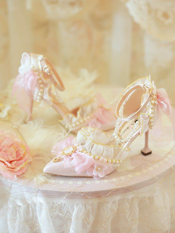 Lolita Sweet Pink Bow Pointed Toe Pumps - LolitaEraPink 5cm34Lolita Sweet Pink Bow Pointed Toe Pumps
