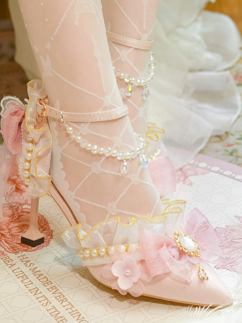 Lolita Sweet Pink Bow Pointed Toe Pumps - LolitaEraPink 5cm34Lolita Sweet Pink Bow Pointed Toe Pumps