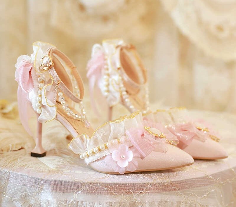 Lolita Sweet Pink Bow Pointed Toe Pumps - LolitaEraPink 8cm34Lolita Sweet Pink Bow Pointed Toe Pumps