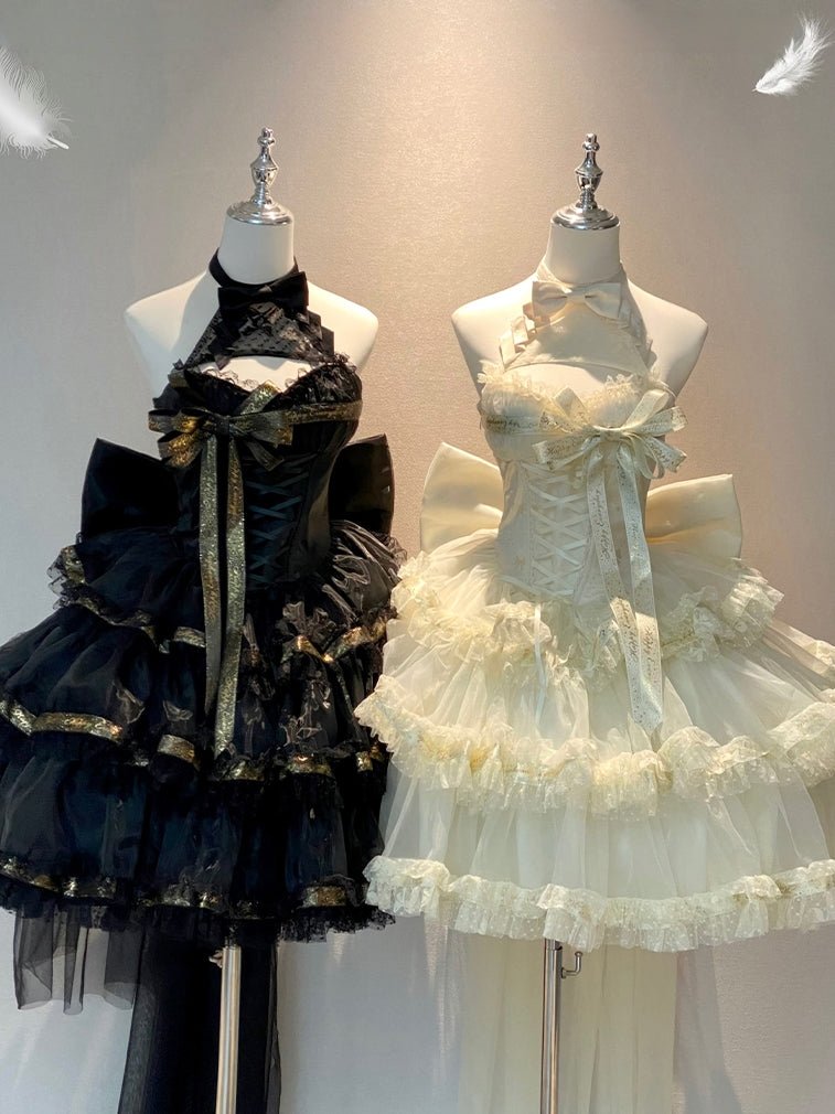 Lolita Sweet Ribbon Halter Neck Dress - LolitaEraBlack DressSLolita Sweet Ribbon Halter Neck Dress