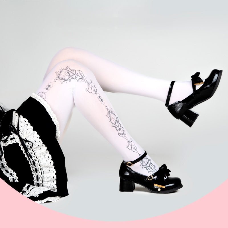 Lolita Vintage Gothic Velvet Tights - LolitaEraWhiteOne sizeLolita Vintage Gothic Velvet Tights