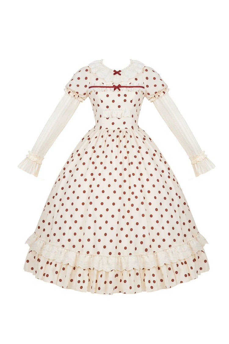 Lollipop Apricot Cotton Polka Dot Lantern Sleeve Sweet Lolita OP Dress - LolitaEra