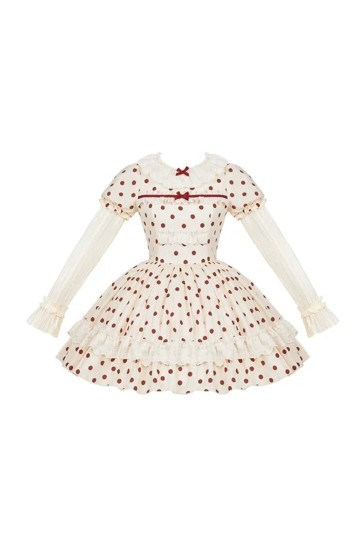 Lollipop Apricot Cotton Polka Dot Lantern Sleeve Sweet Lolita OP Dress - LolitaEra