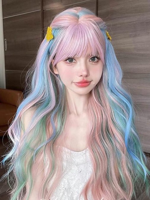 Long Curly Rainbow Mixed Color Wig - LolitaEra