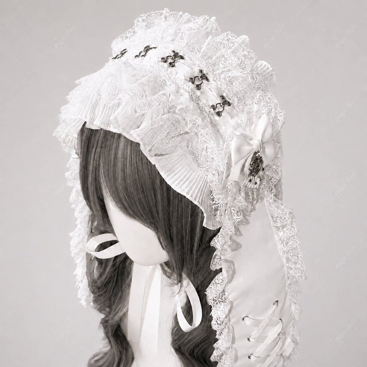 Long Ear Bunny Doll Lace Gothic Lolita Headband with Paw Heart Hair Clip - LolitaEra