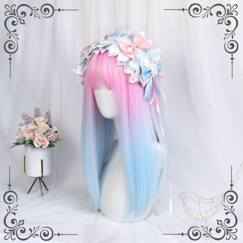 Long Straight Pink to Blue Mixed Color kawaii Wig - LolitaEra