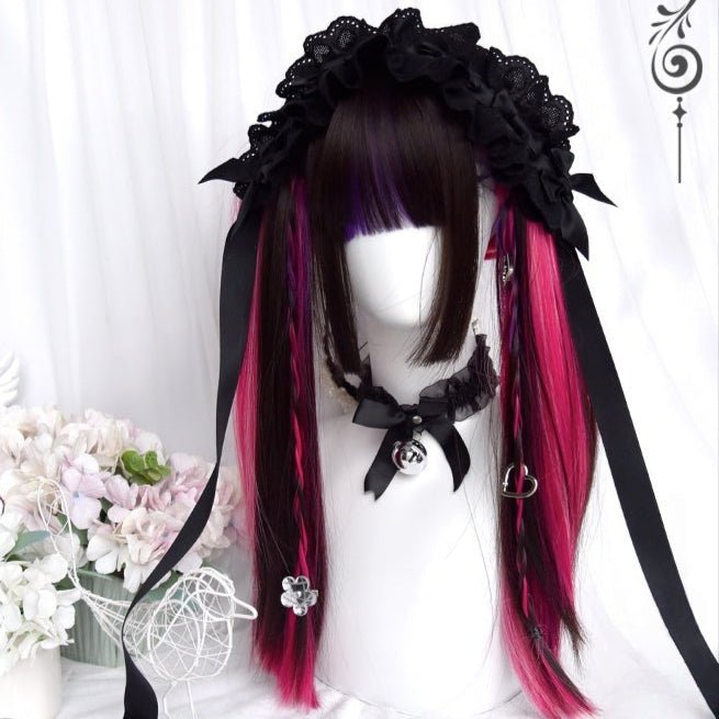 Long Straight Purple Highlights Ryousangata Wig - LolitaEra