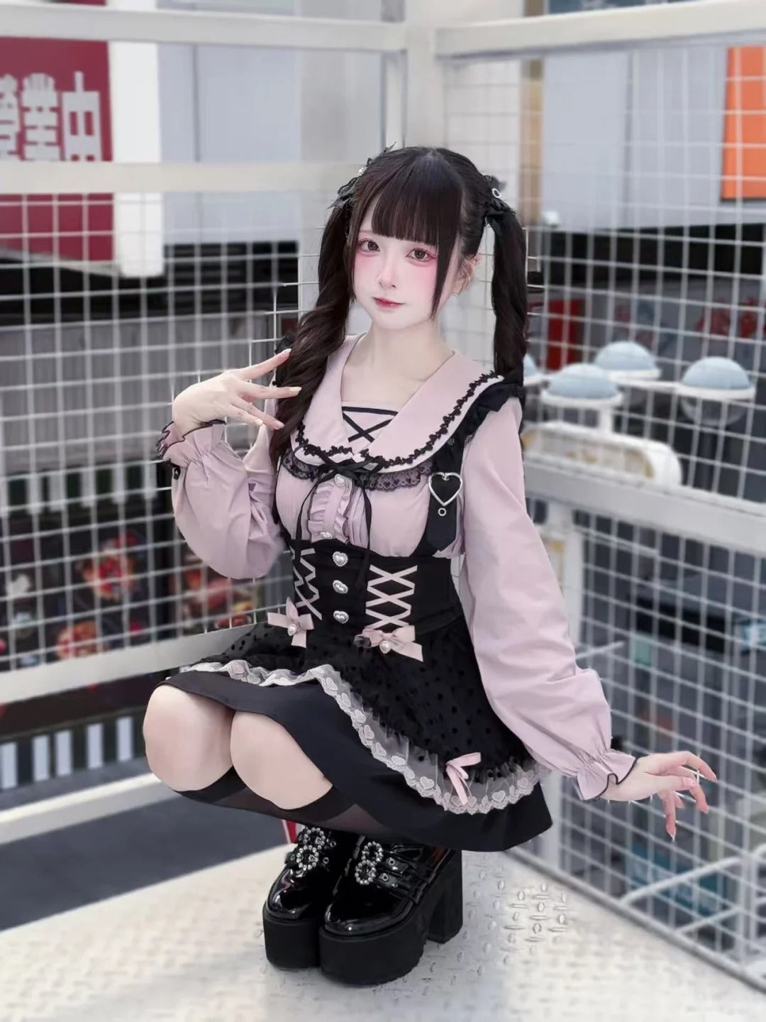 Love Letter Black Gothic Lolita Suspender Skirt and Shirt Set - LolitaEra