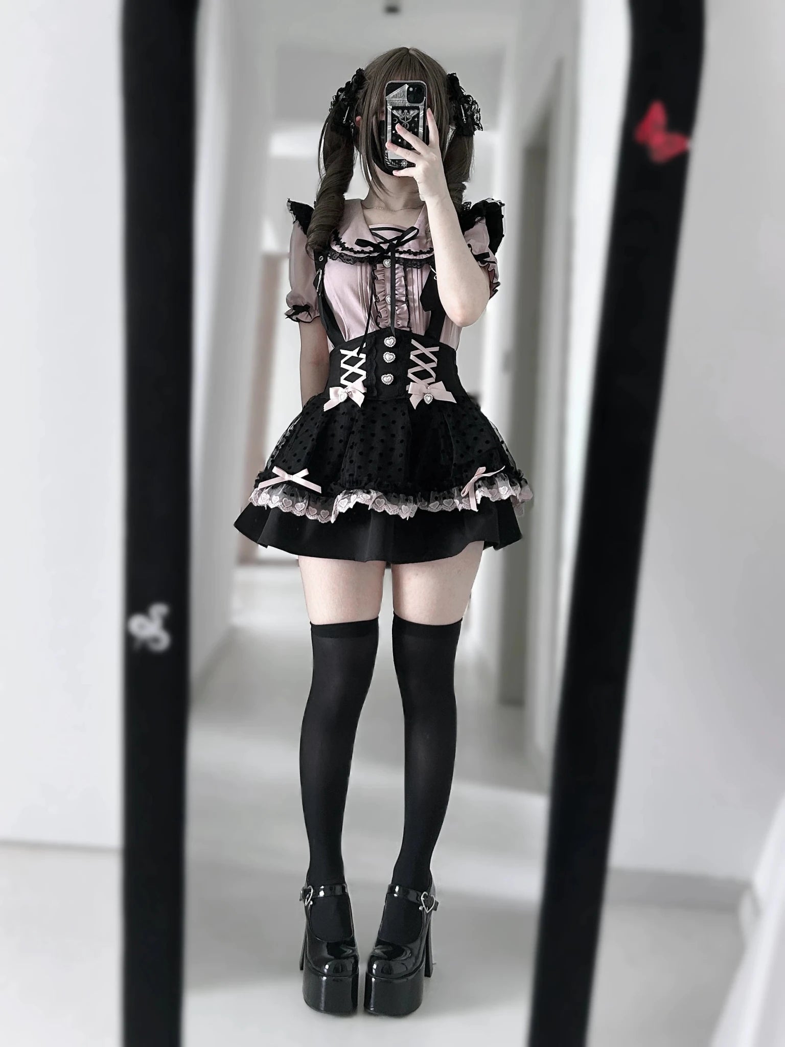 Love Letter Black Gothic Lolita Suspender Skirt and Shirt Set - LolitaEra