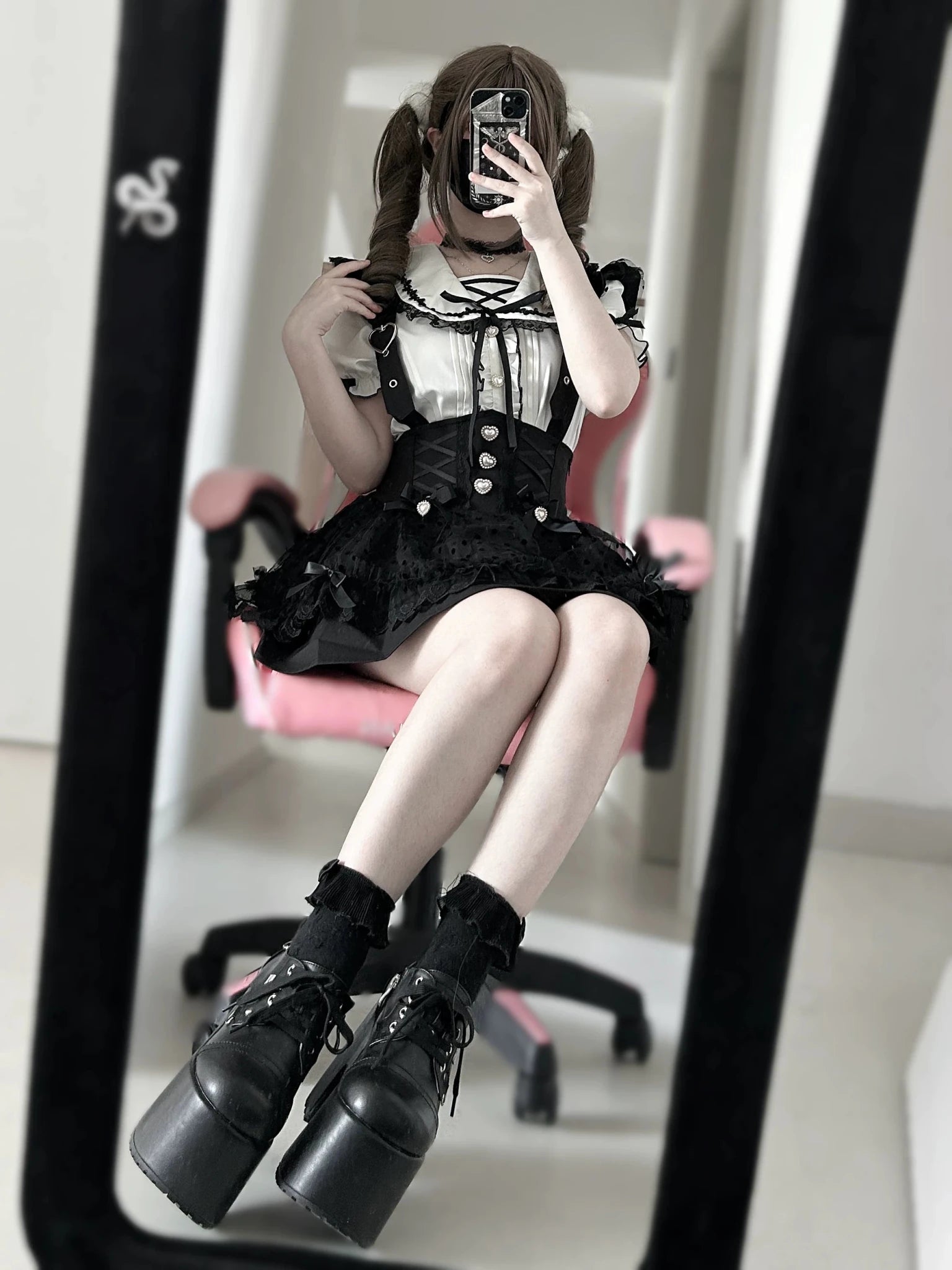 Love Letter Black Gothic Lolita Suspender Skirt and Shirt Set - LolitaEra
