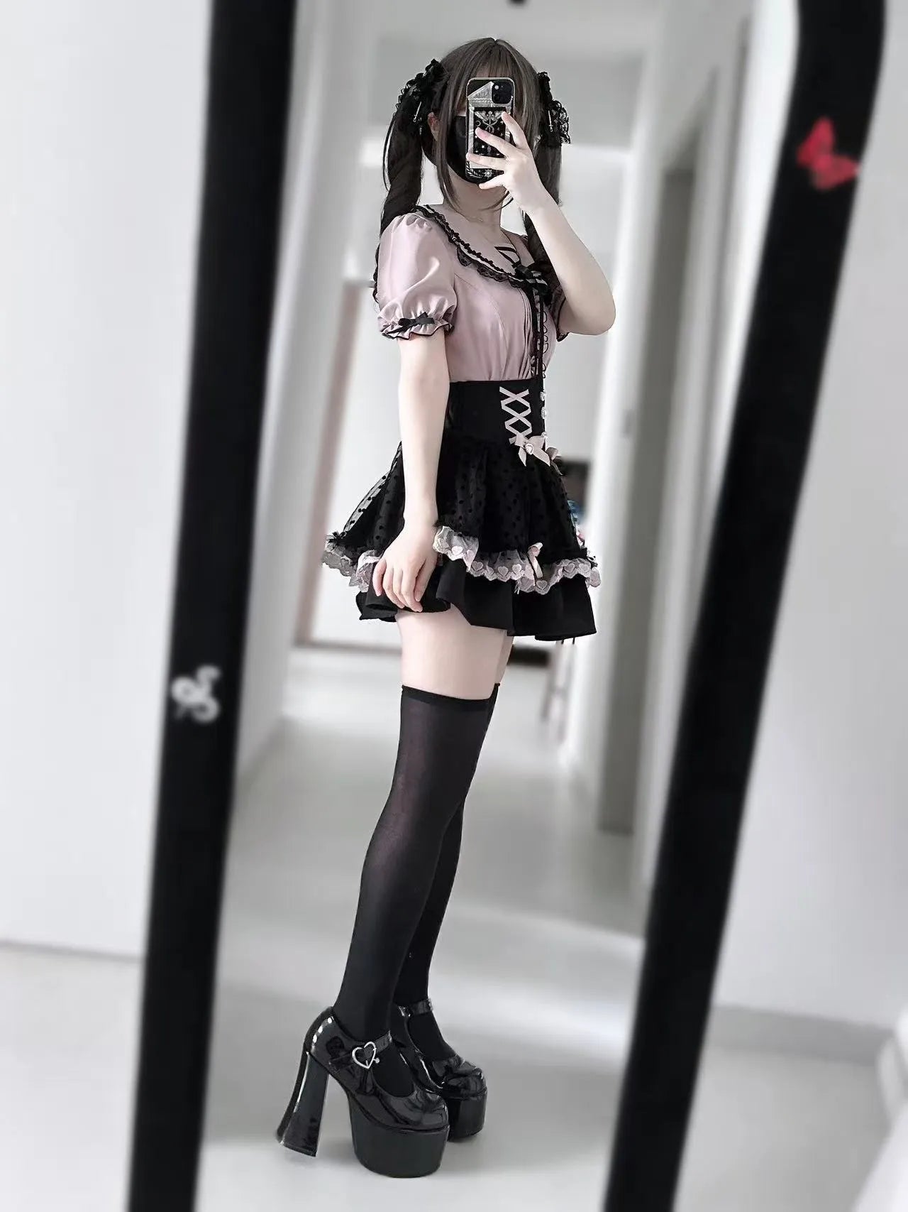 Love Letter Black Gothic Lolita Suspender Skirt and Shirt Set - LolitaEra