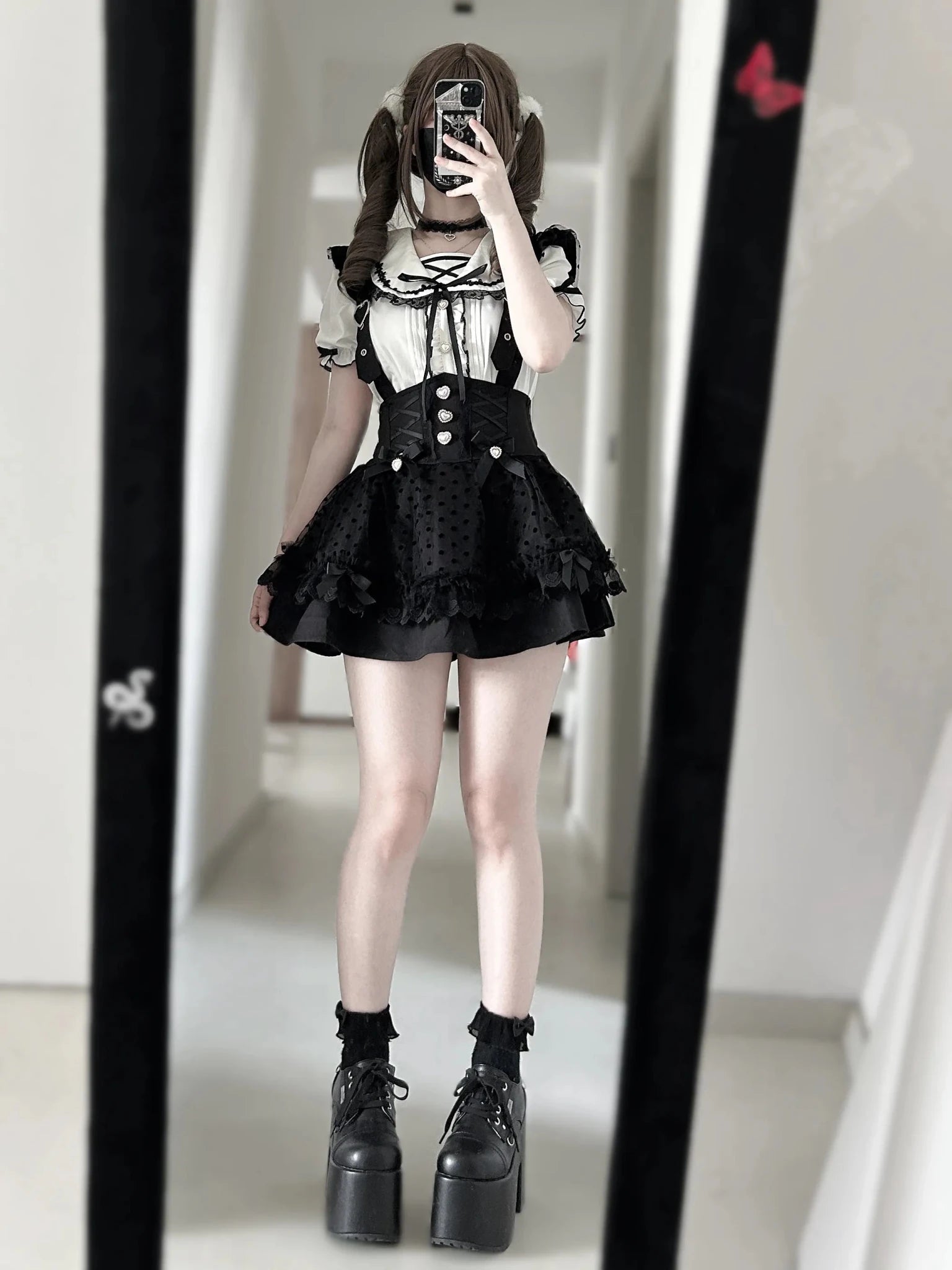 Love Letter Black Gothic Lolita Suspender Skirt and Shirt Set - LolitaEra