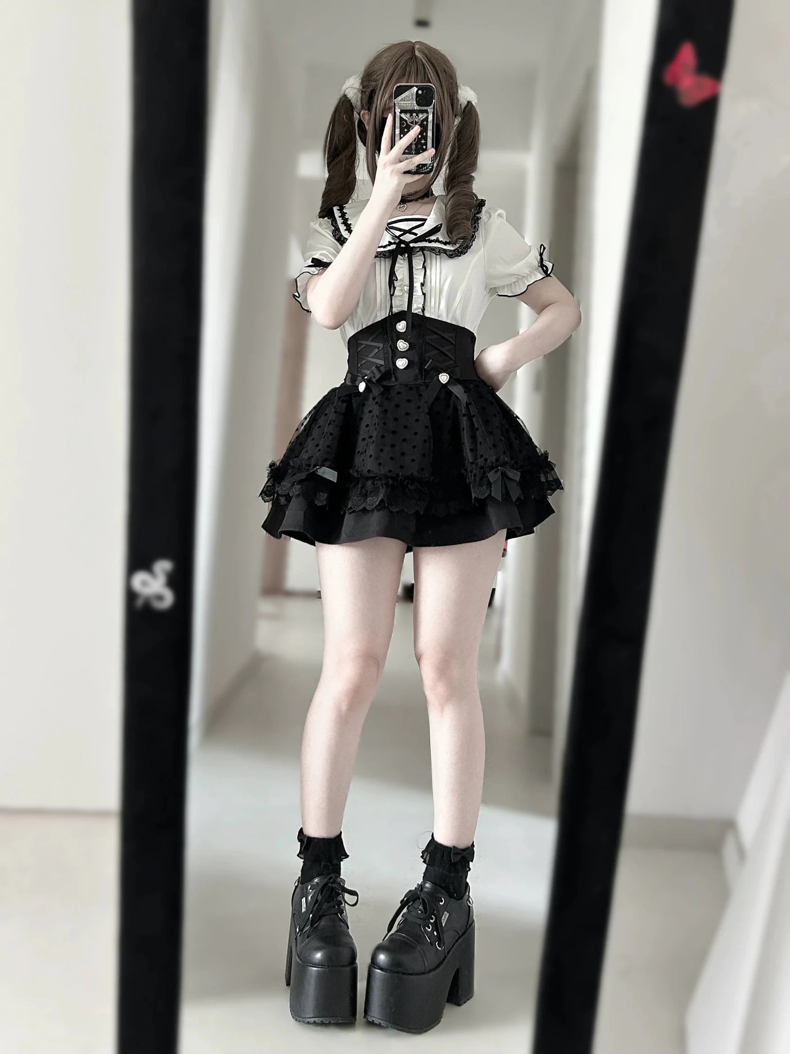 Love Letter Black Gothic Lolita Suspender Skirt and Shirt Set - LolitaEra