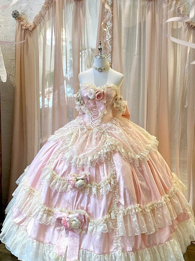 Love & Roses Long Party Dress - LolitaEraPinkSLove & Roses Long Party Dress