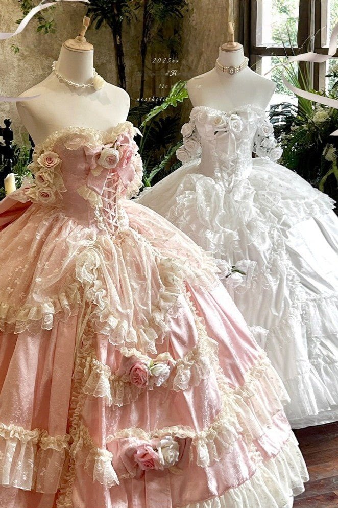 Love & Roses Long Party Dress - LolitaEraWhiteSLove & Roses Long Party Dress