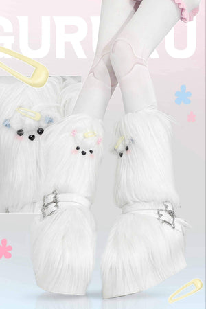Maltese Story · Y2K Fuzzy Puppy Fashion Boots 1301 - LolitaEraWhite35Maltese Story · Y2K Fuzzy Puppy Fashion Boots 1301