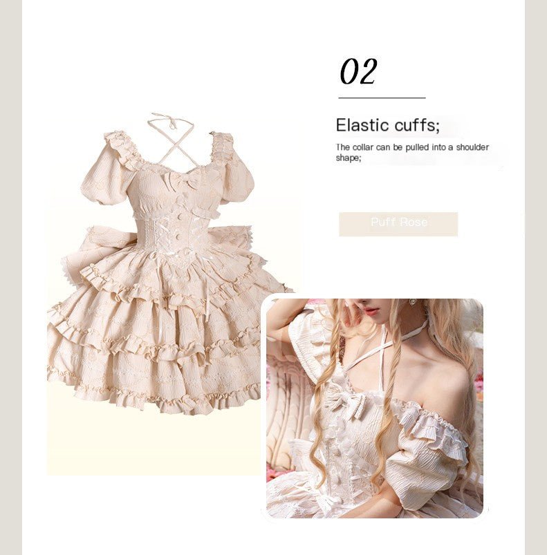 Marshmallow Dream Puffy Beige OP Dress - LolitaEraBeige OPSMarshmallow Dream Puffy Beige OP Dress