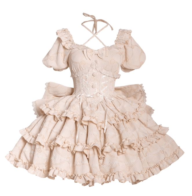Marshmallow Dream Puffy Beige OP Dress - LolitaEraBeige OPSMarshmallow Dream Puffy Beige OP Dress