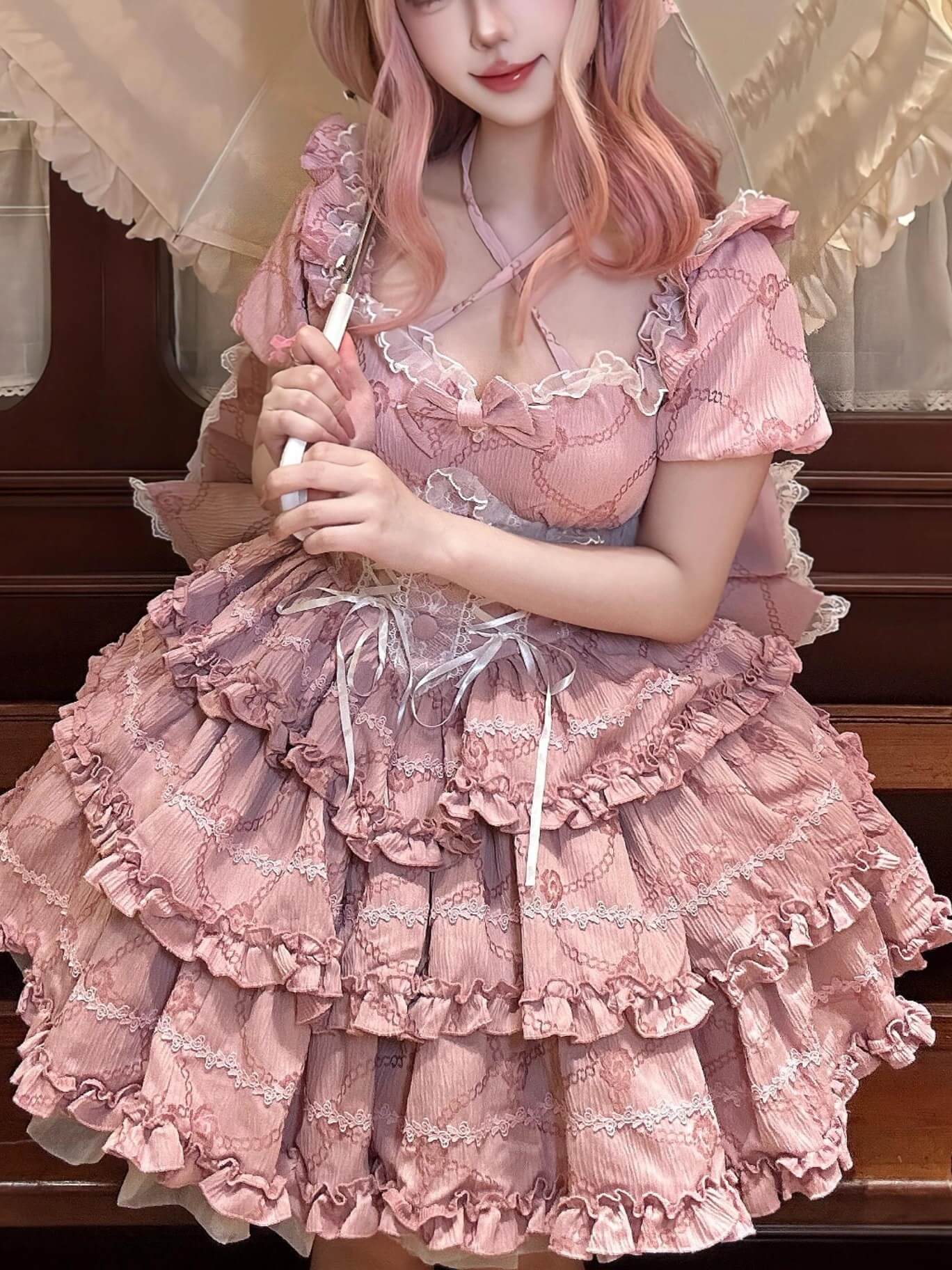 Marshmallow Dream Puffy Pink OP Dress - LolitaEraPink OPSMarshmallow Dream Puffy Pink OP Dress