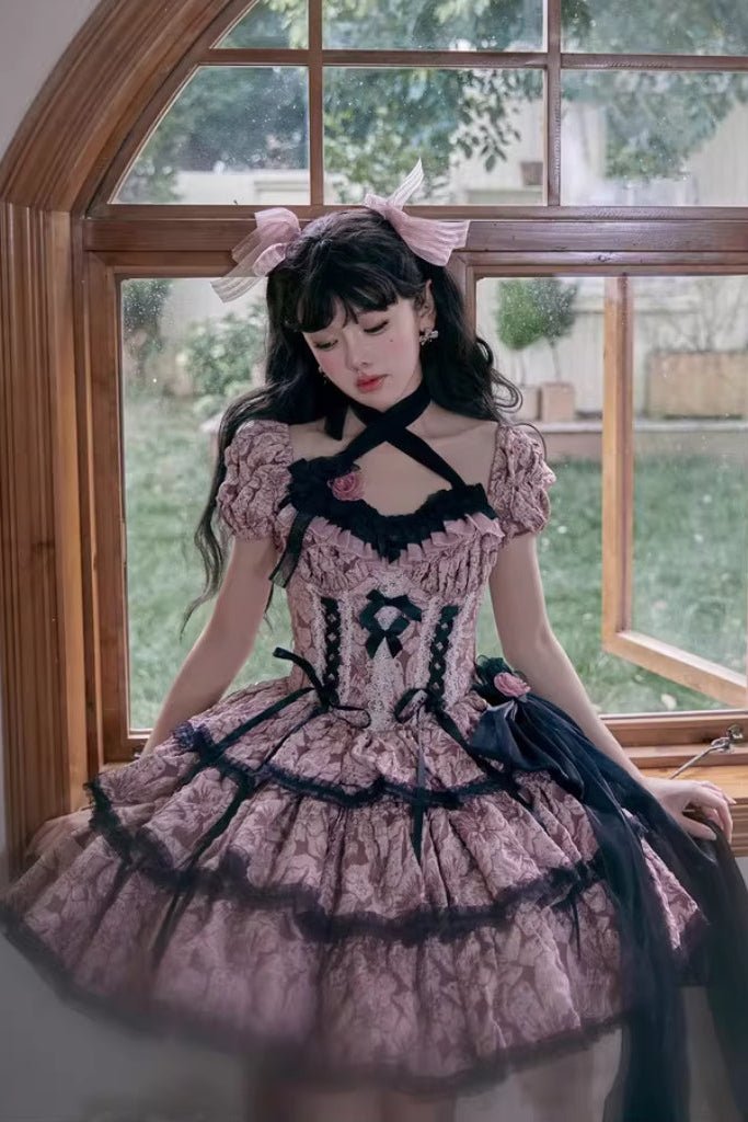 Medea's Kiss Dark Gothic Pink JSK - LolitaEraPink JSKSMedea's Kiss Dark Gothic Pink JSK