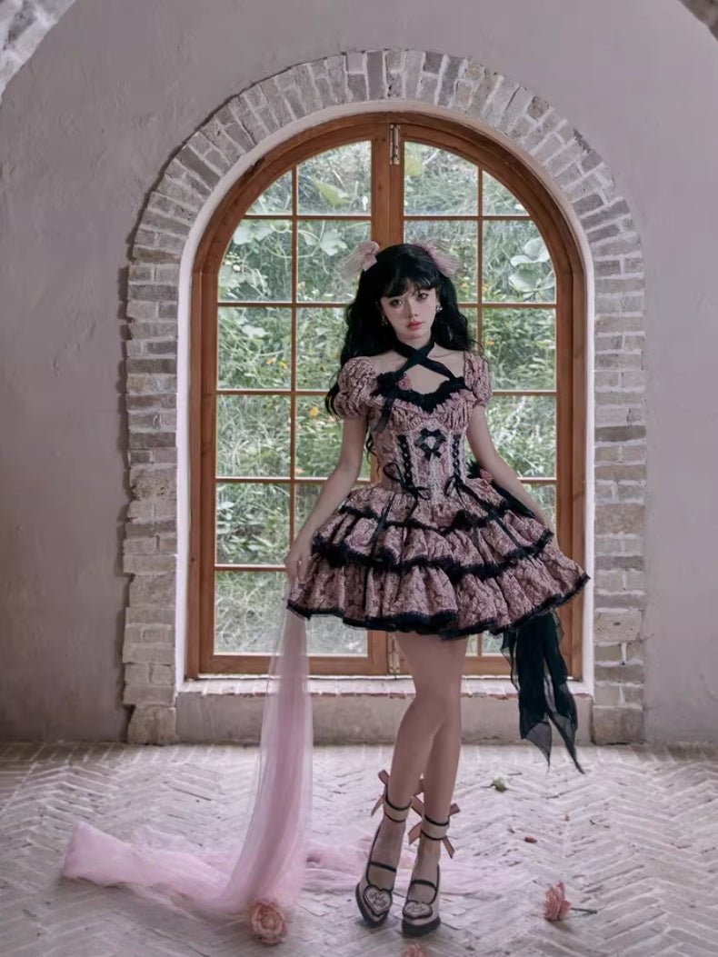 Medea's Kiss Dark Gothic Pink JSK - LolitaEraPink JSKSMedea's Kiss Dark Gothic Pink JSK