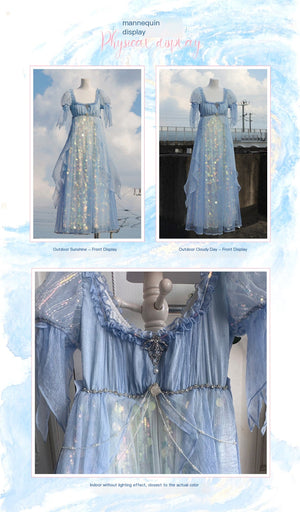 Mermaid Ode Empire Waist Blue Gown - LolitaEraBlue (Short Length)SMermaid Ode Empire Waist Blue Gown
