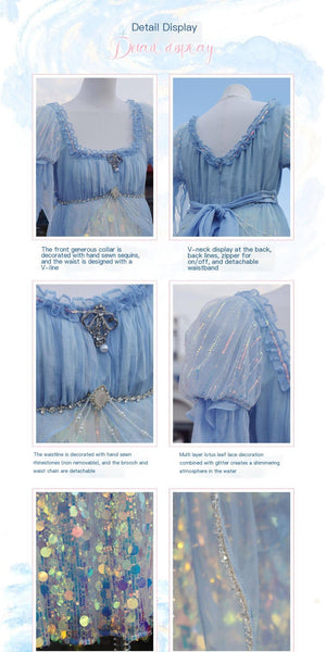 Mermaid Ode Empire Waist Blue Gown - LolitaEraBlue (Short Length)SMermaid Ode Empire Waist Blue Gown