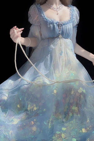 Mermaid Ode Empire Waist Blue Gown - LolitaEraBlue (Short Length)SMermaid Ode Empire Waist Blue Gown