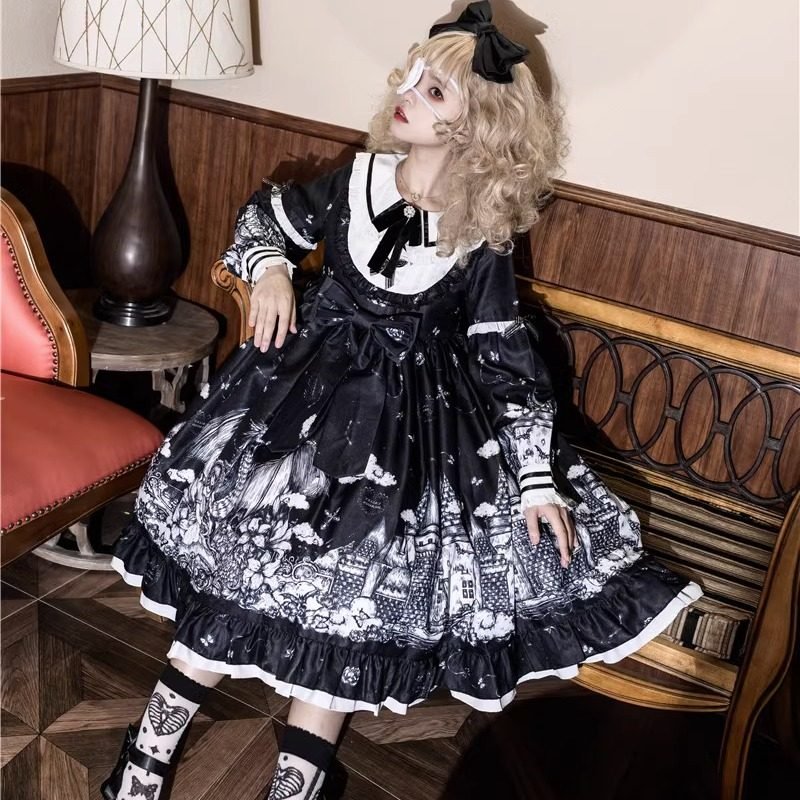 Midnight Castle Gothic Style One - Piece Dress 1336 - LolitaEraBlackSMidnight Castle Gothic Style One - Piece Dress 1336