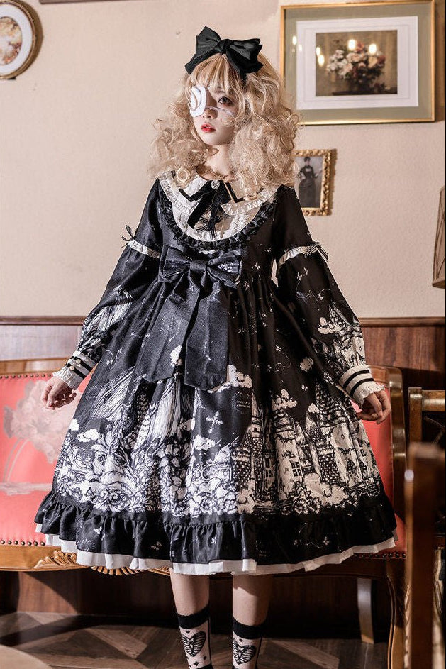 Midnight Castle Gothic Style One - Piece Dress 1336 - LolitaEraBlackSMidnight Castle Gothic Style One - Piece Dress 1336