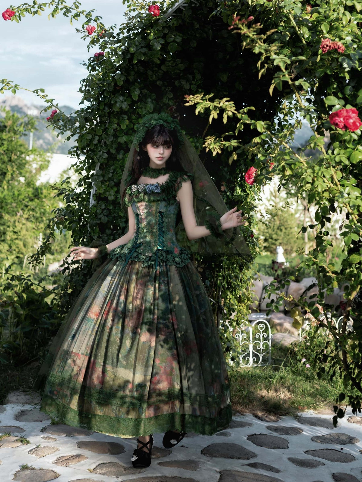Misty Forest Oil Painting Classic Lolita Low Waist JSK Dress - LolitaEra