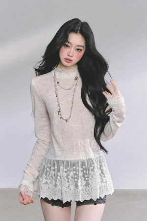Mock Neck Hollow - out Long Sleeve Lightweight Top LE1172 - LolitaEraTopSMock Neck Hollow - out Long Sleeve Lightweight Top LE1172