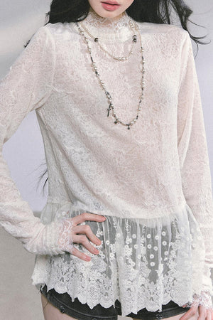 Mock Neck Hollow - out Long Sleeve Lightweight Top LE1172 - LolitaEraTopSMock Neck Hollow - out Long Sleeve Lightweight Top LE1172