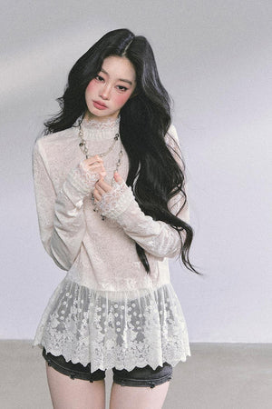 Mock Neck Hollow - out Long Sleeve Lightweight Top LE1172 - LolitaEraTopSMock Neck Hollow - out Long Sleeve Lightweight Top LE1172