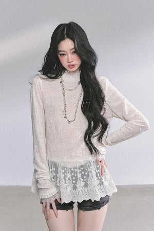 Mock Neck Hollow - out Long Sleeve Lightweight Top LE1172 - LolitaEraTopSMock Neck Hollow - out Long Sleeve Lightweight Top LE1172