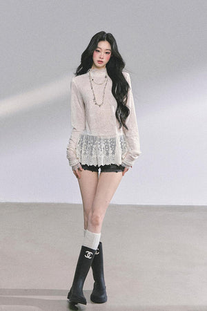 Mock Neck Hollow - out Long Sleeve Lightweight Top LE1172 - LolitaEraTopSMock Neck Hollow - out Long Sleeve Lightweight Top LE1172