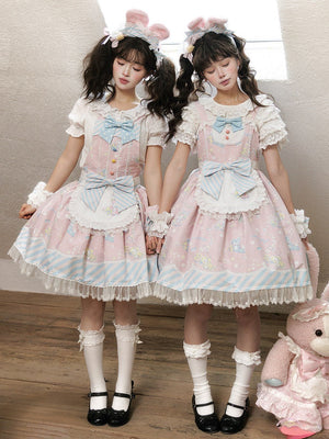 MOMO Co - branded Star Gummy Kawaii Pink Lolita Dress - LolitaEraPink JSK+ApronSMOMO Co - branded Star Gummy Kawaii Pink Lolita Dress