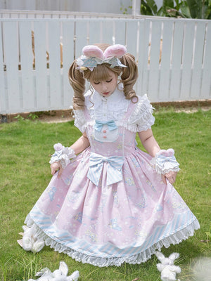 MOMO Co - branded Star Gummy Kawaii Pink Lolita Dress - LolitaEraPink JSK+ApronSMOMO Co - branded Star Gummy Kawaii Pink Lolita Dress