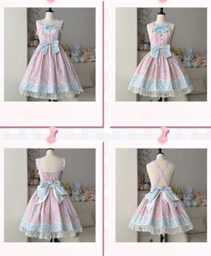 MOMO Co - branded Star Gummy Kawaii Pink Lolita Dress - LolitaEraSuspender Dress+ApronSMOMO Co - branded Star Gummy Kawaii Pink Lolita Dress