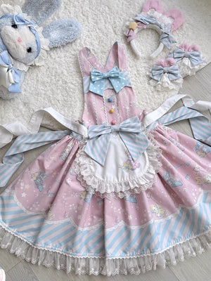 MOMO Co - branded Star Gummy Kawaii Pink Lolita Dress - LolitaEraSuspender Dress+ApronSMOMO Co - branded Star Gummy Kawaii Pink Lolita Dress