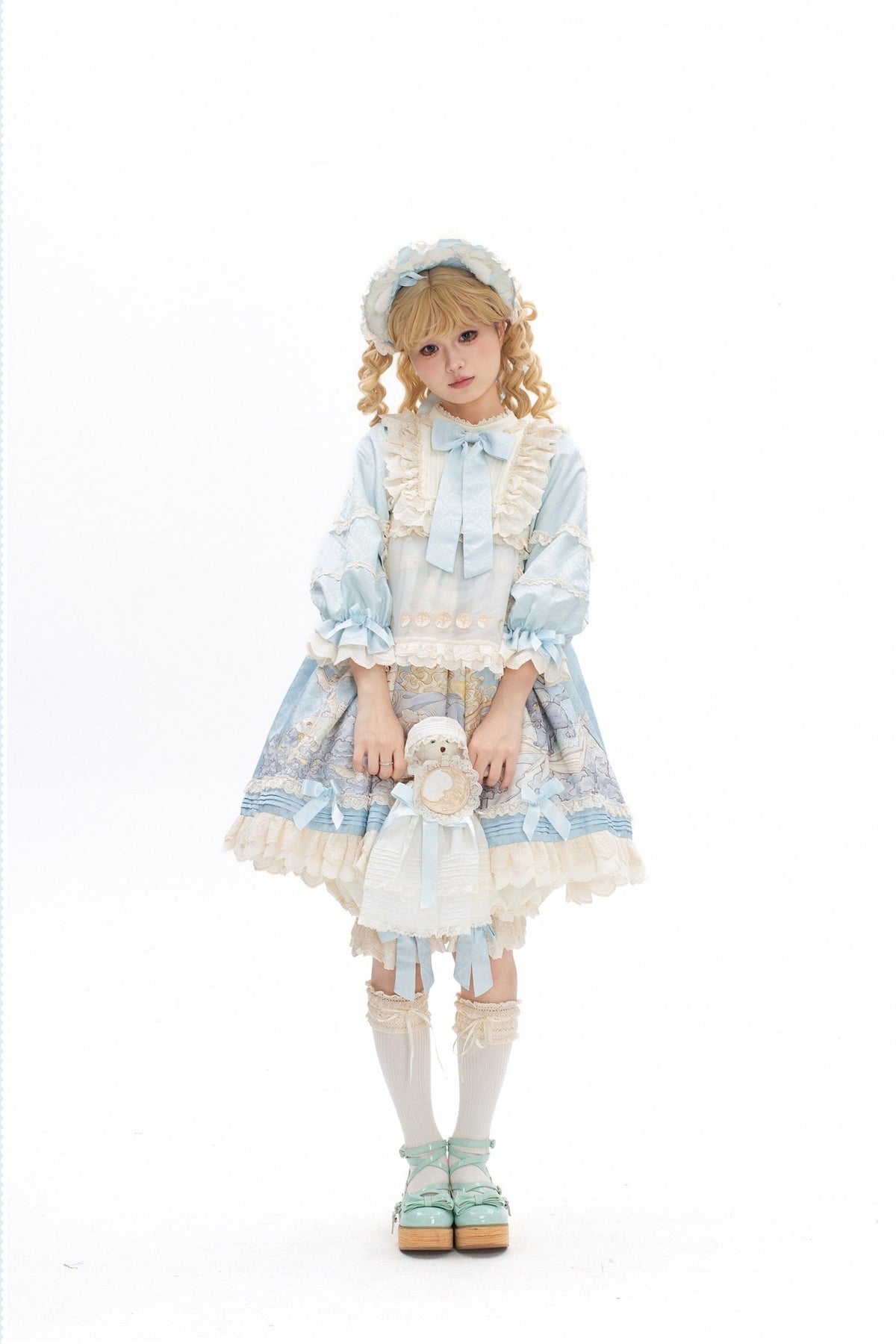 Moon Witch and Cat Storybook Print Doll-Style Lolita OP Dress - LolitaEra