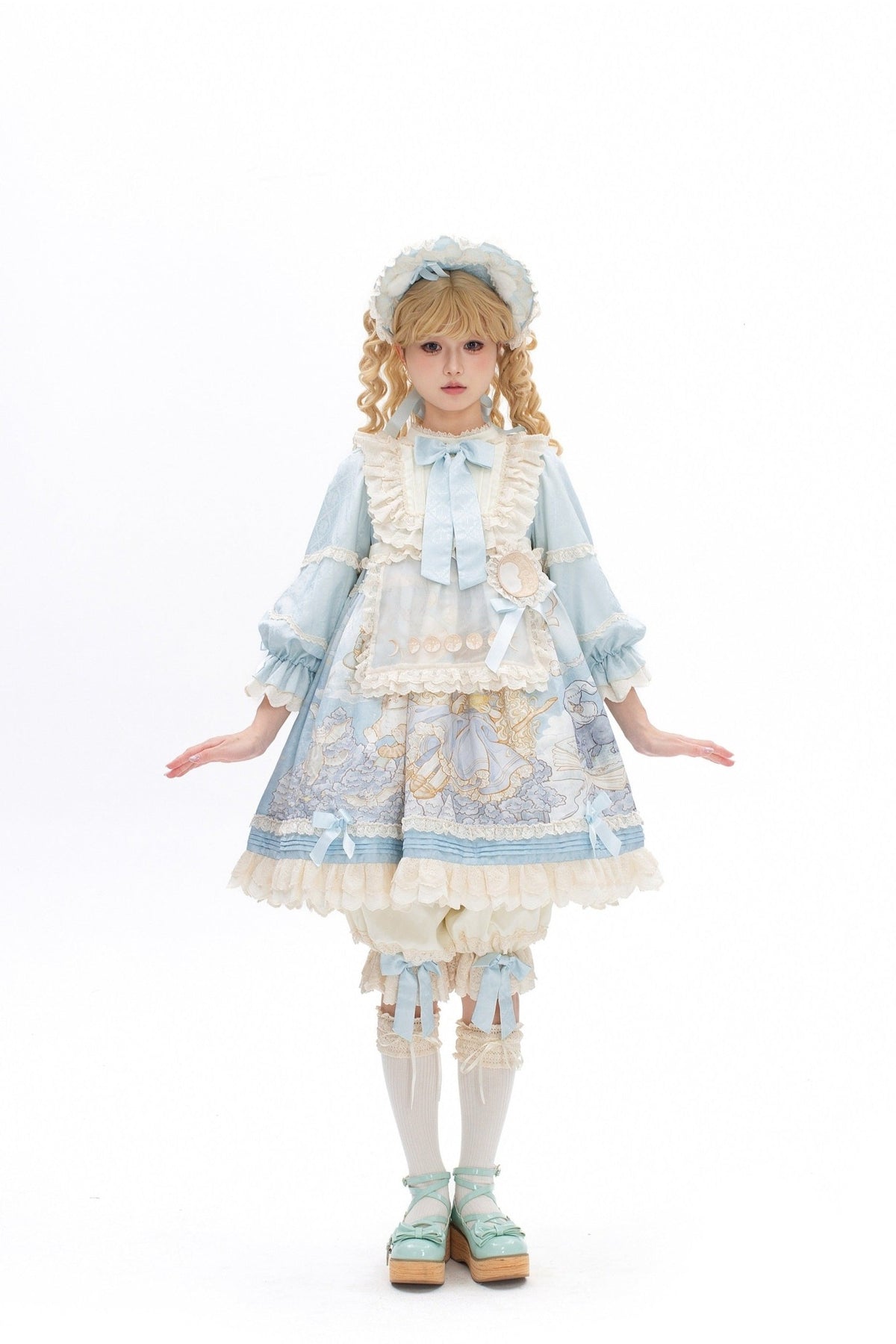 Moon Witch and Cat Storybook Print Doll-Style Lolita OP Dress - LolitaEra