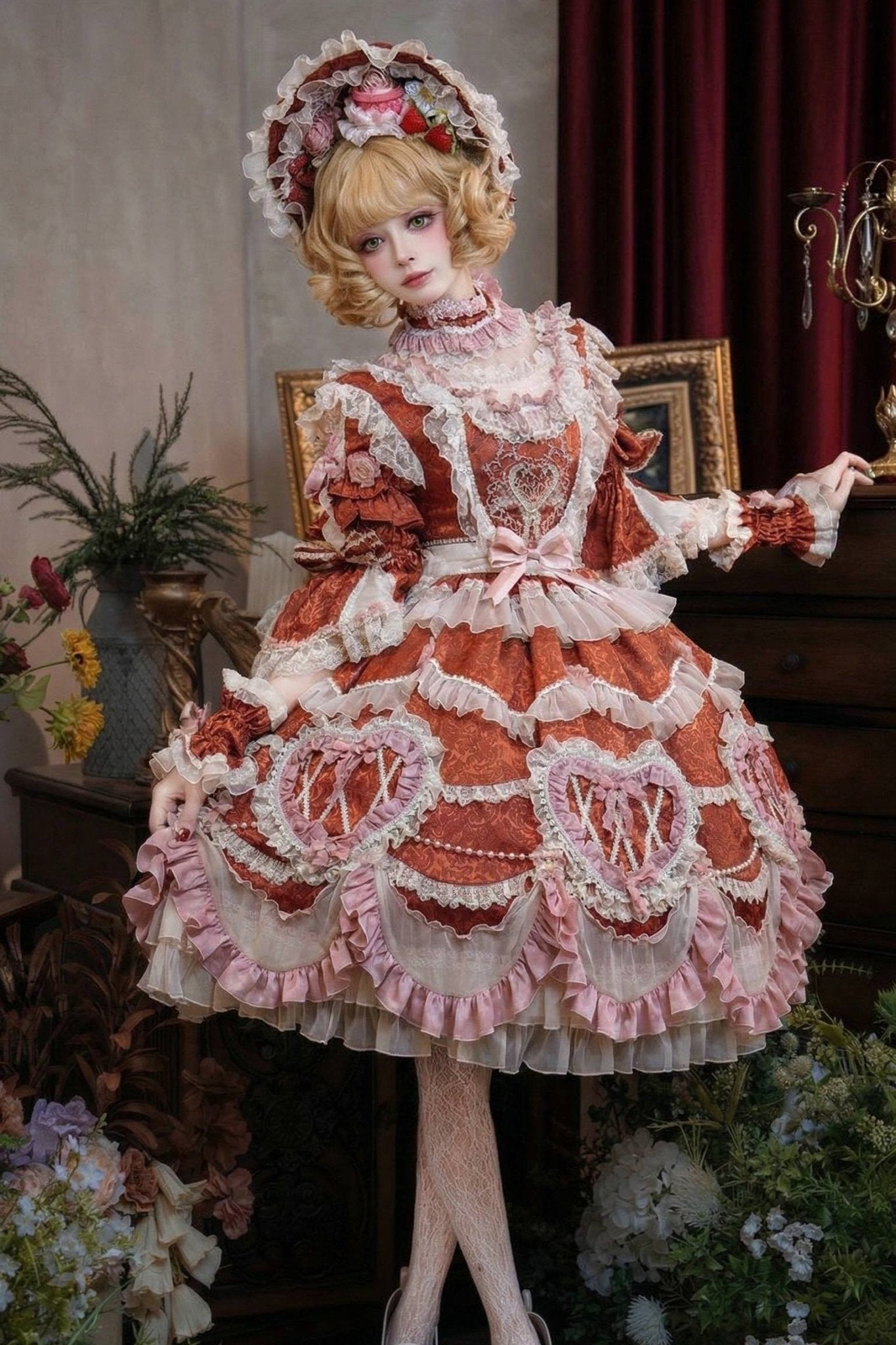 Moonlit Rose Vintage Cake Heavy - Duty Retro Ruffled Lolita Dress - LolitaEraOP DressSRedMoonlit Rose Vintage Cake Heavy - Duty Retro Ruffled Lolita Dress