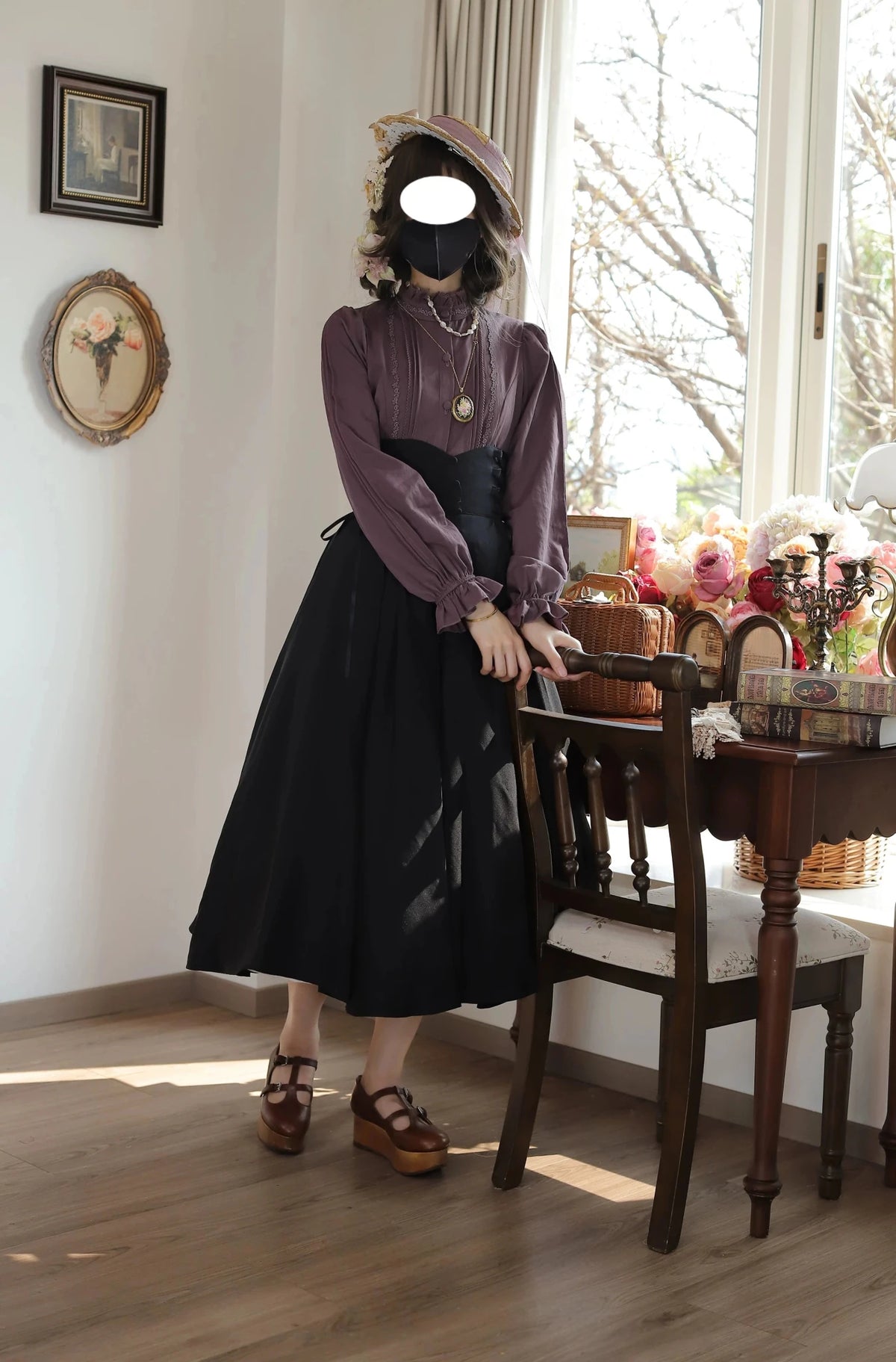 Morning Mist & Letter Paper Stand Collar Classic Lolita Blouse - LolitaEra